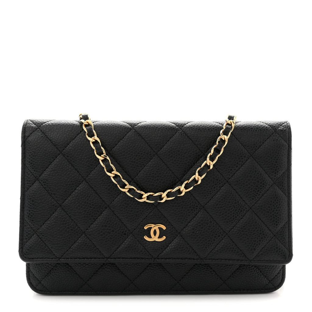 Caviar Quilted Wallet on Chain WOC Black