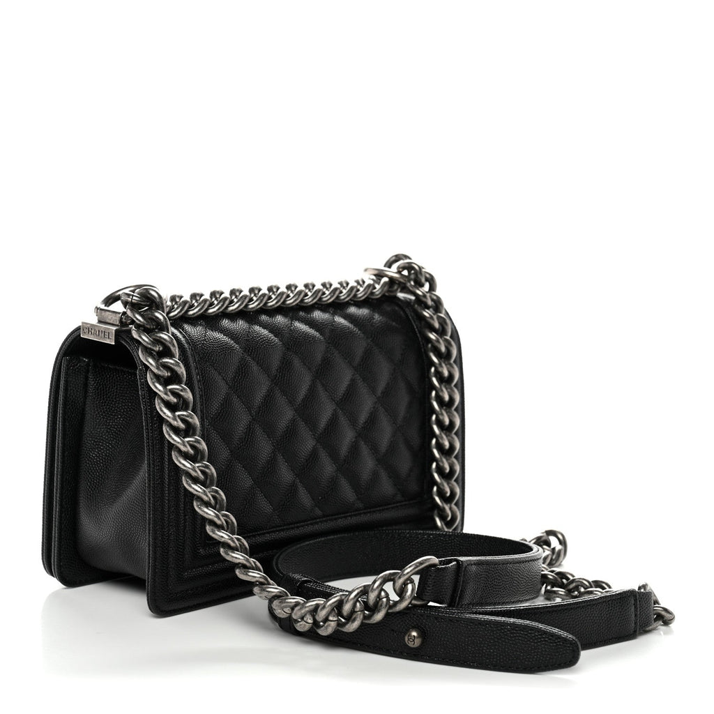 Caviar Quilted Small Boy Flap Black