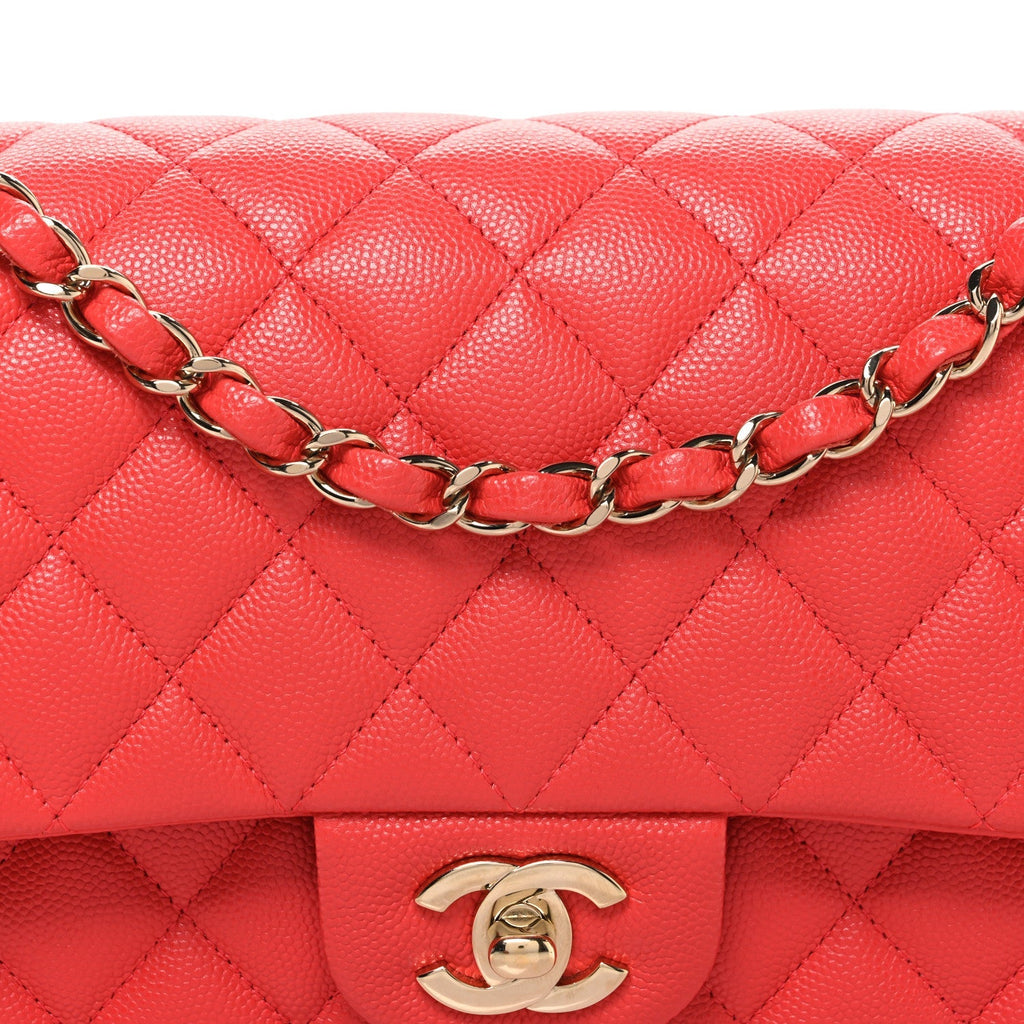Caviar Quilted Medium Double Flap Red