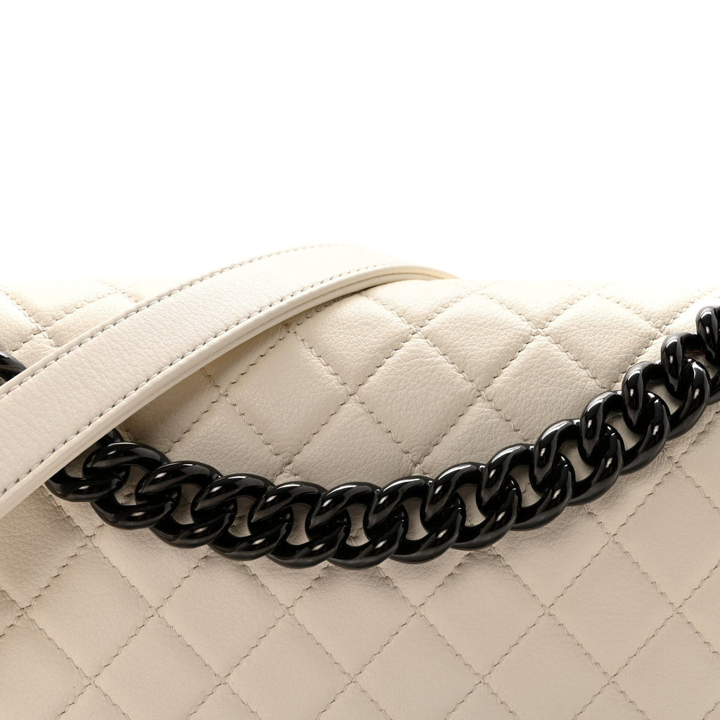 Calfskin Quilted Medium Boy Flap White