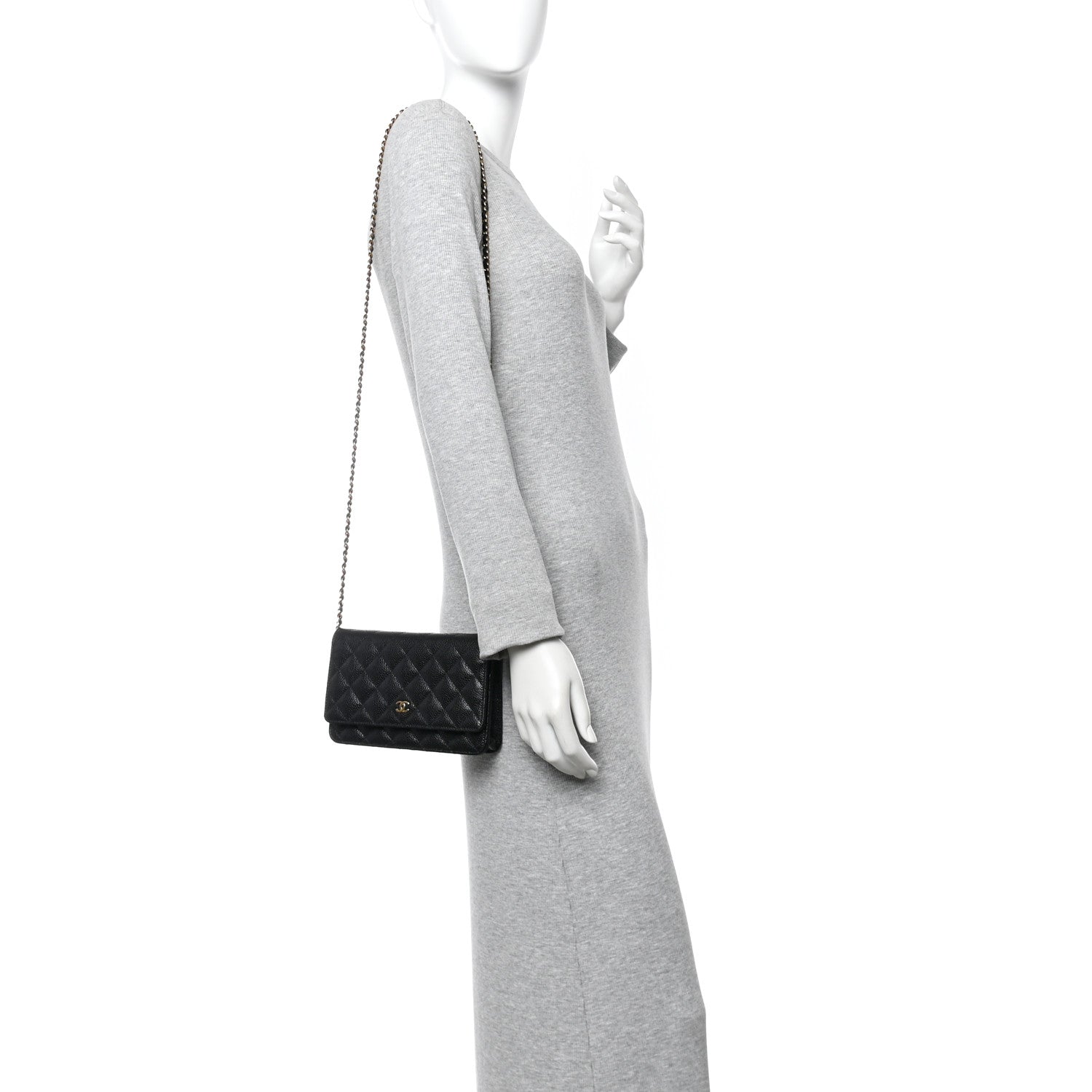 Caviar Quilted Wallet on Chain WOC Black