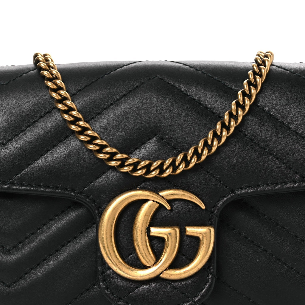 Calfskin Matelasse Super Mini GG Marmont Shoulder Bag Black