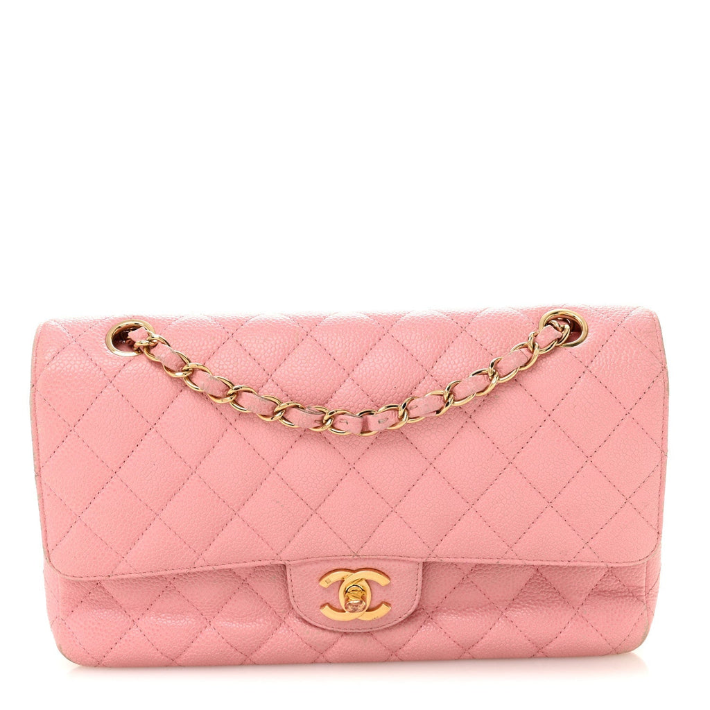Caviar Quilted Medium Double Flap Light Pink