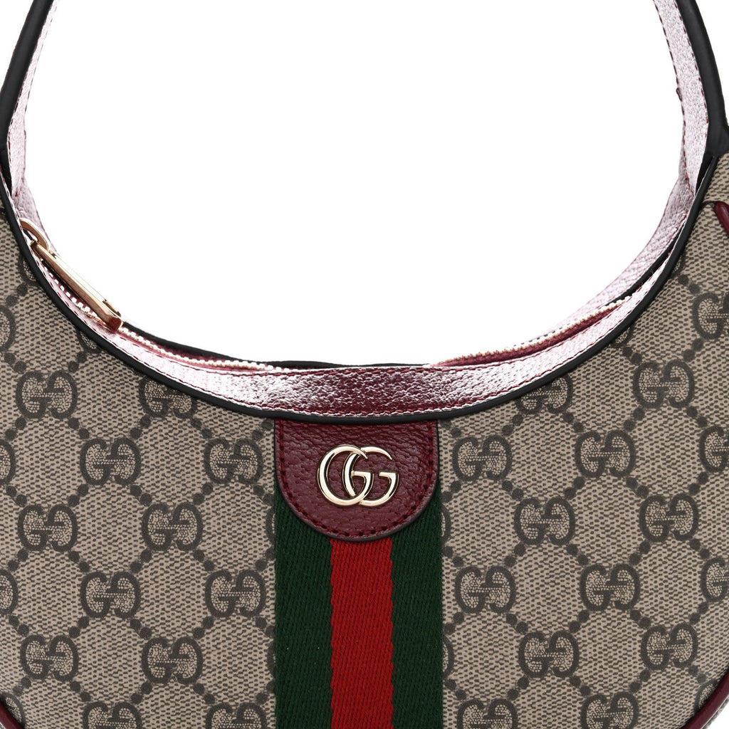 GG Supreme Monogram Textured Dollar Calfskin Small Ophidia Shoulder Bag Beige Bordeaux