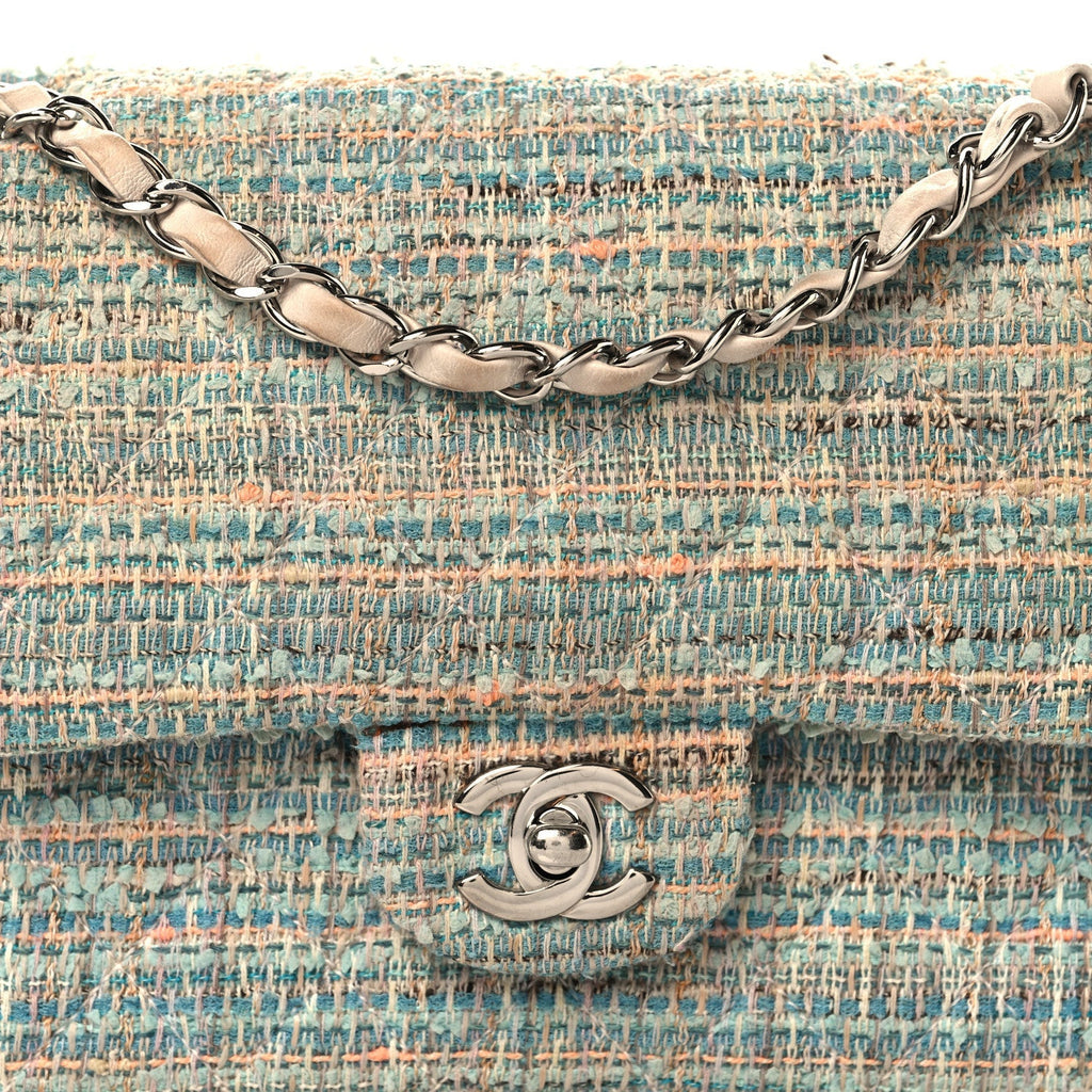 Tweed Quilted Medium Double Flap Blue Multicolor