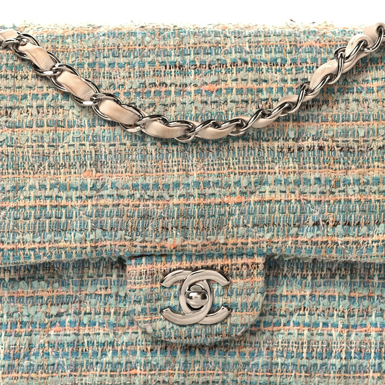 Tweed Quilted Medium Double Flap Blue Multicolor