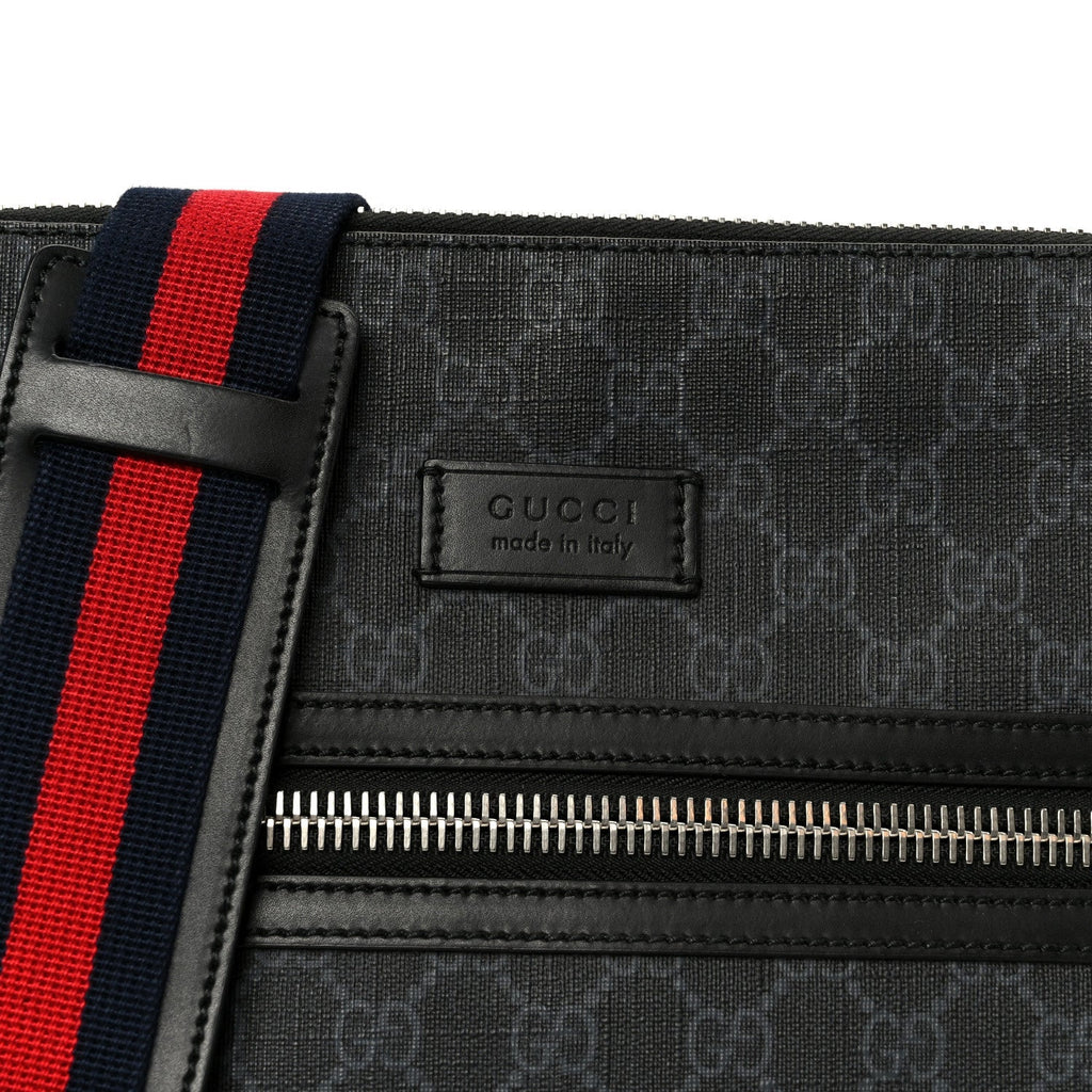 GG Supreme Monogram Appia Calfskin Web Flat Messenger Bag Black Grey
