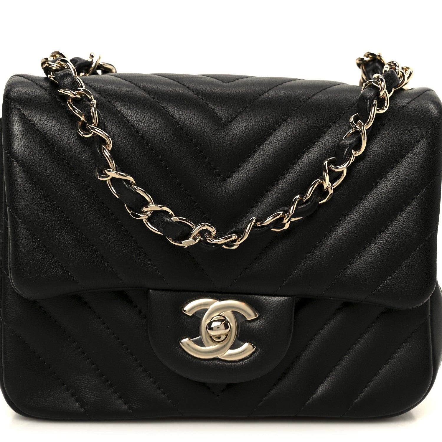 Lambskin Chevron Quilted Mini Square Flap Black