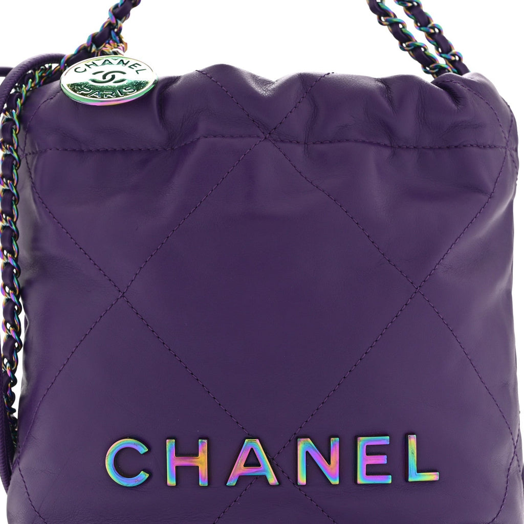 Shiny Calfskin Quilted Rainbow Mini Chanel 22 Purple