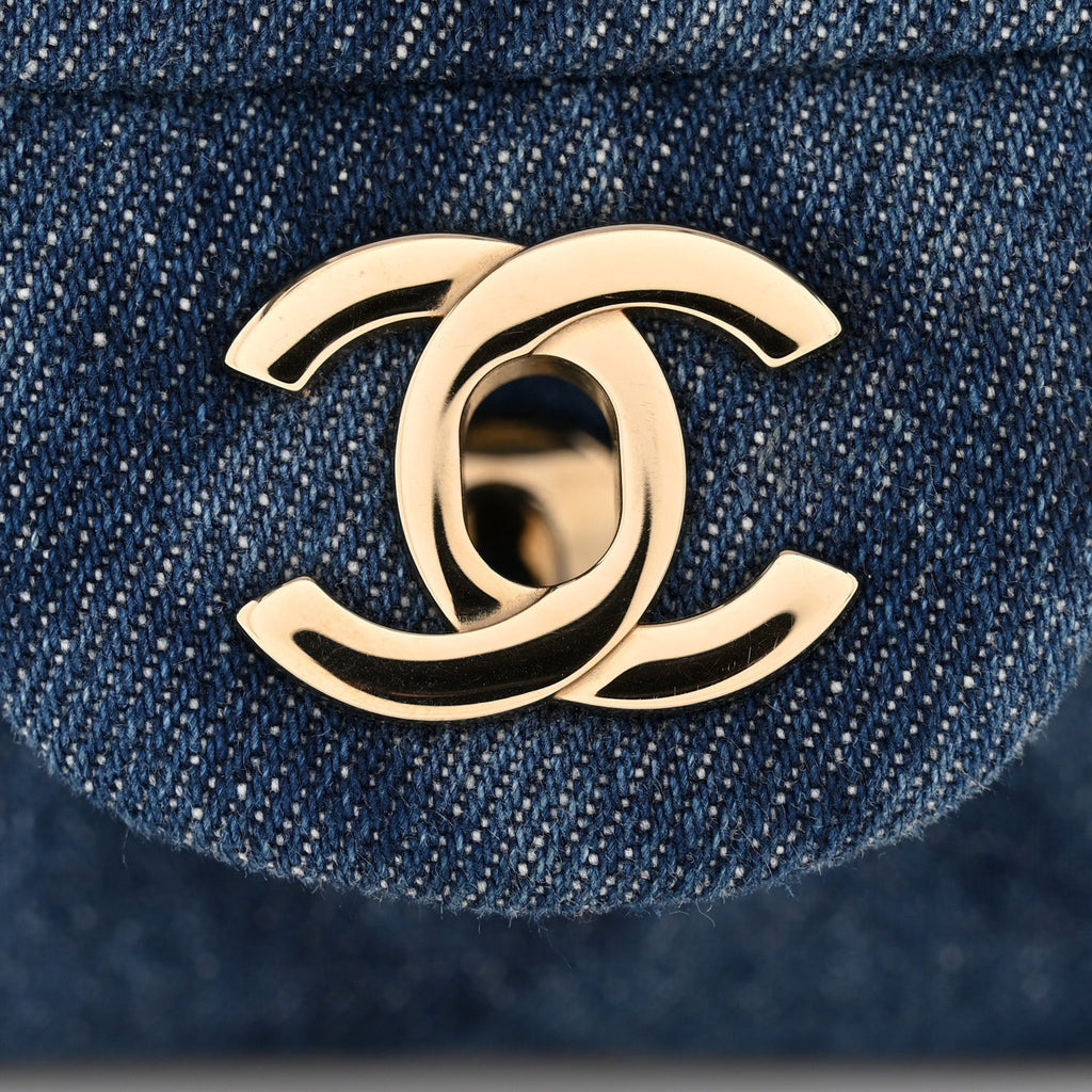 Printed Denim Quilted Mini Rectangular Flap Dark Blue