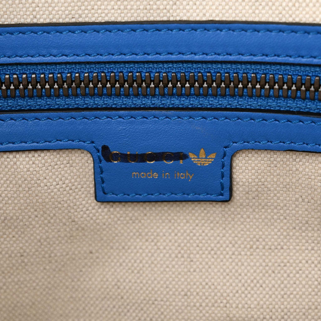X ADIDAS Calfskin Trefoil Web GG Marmont Medium Duffle Bag Blue