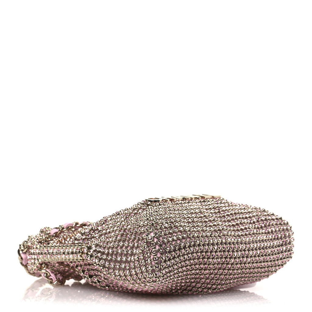 Crystal Embellished Metallic Lambskin Mini Chanel 22 Light Pink