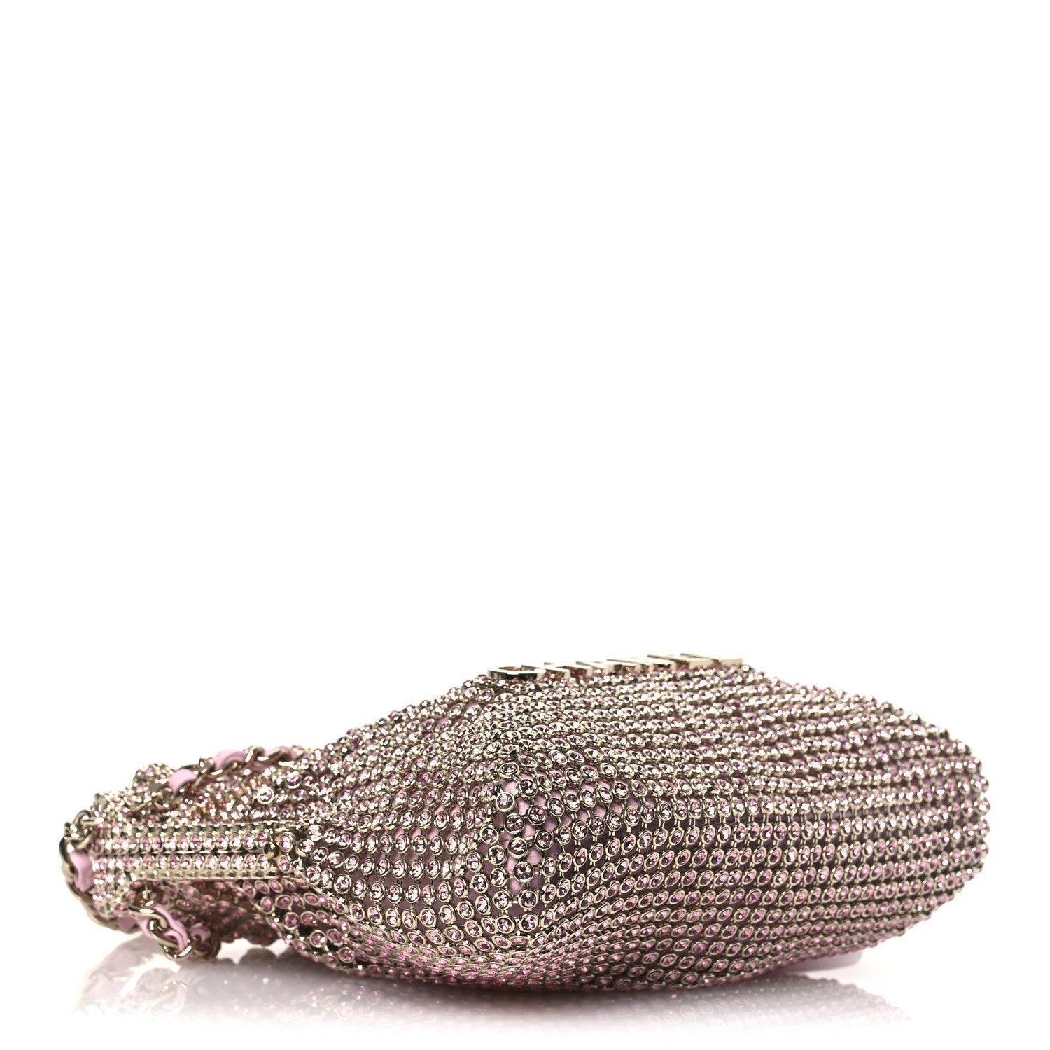 Crystal Embellished Metallic Lambskin Mini Chanel 22 Light Pink