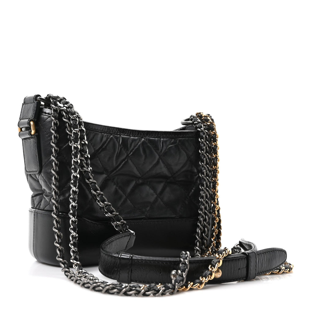 Aged Calfskin Quilted Small Gabrielle Hobo Black