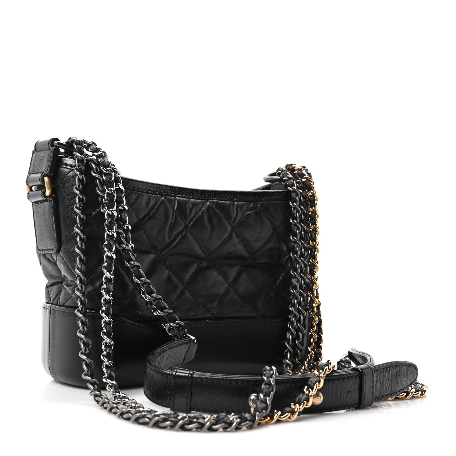Aged Calfskin Quilted Small Gabrielle Hobo Black