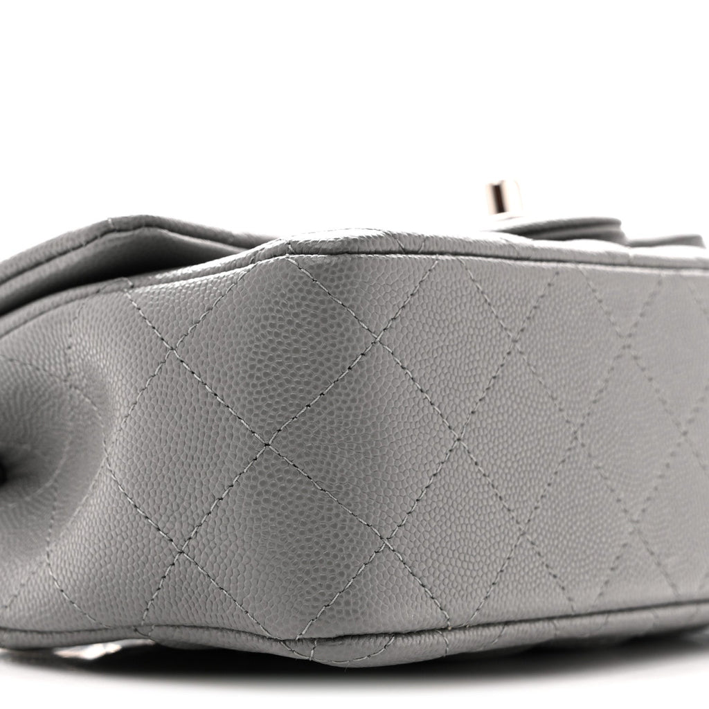 Caviar Quilted Mini Rectangular Flap Grey