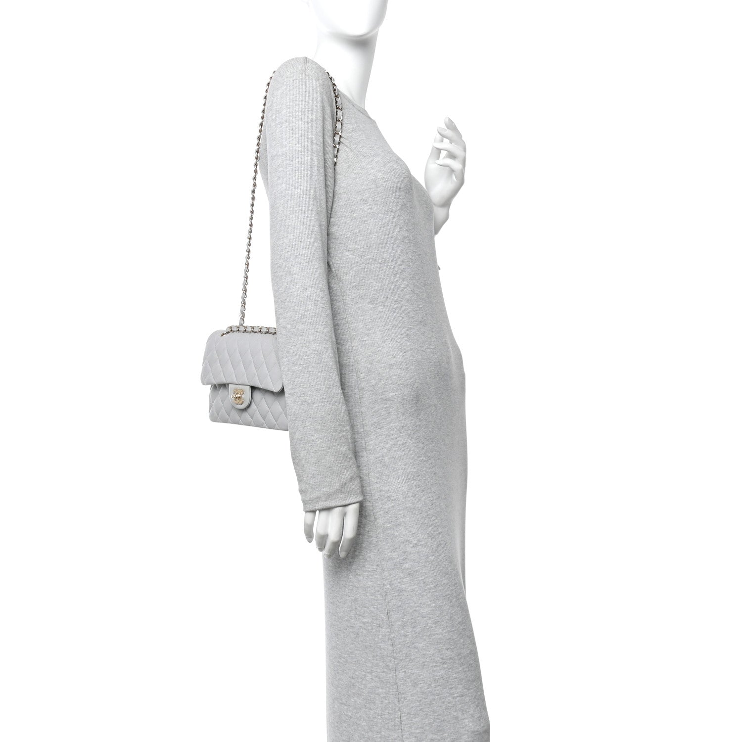 Caviar Quilted Small Double Flap Grey