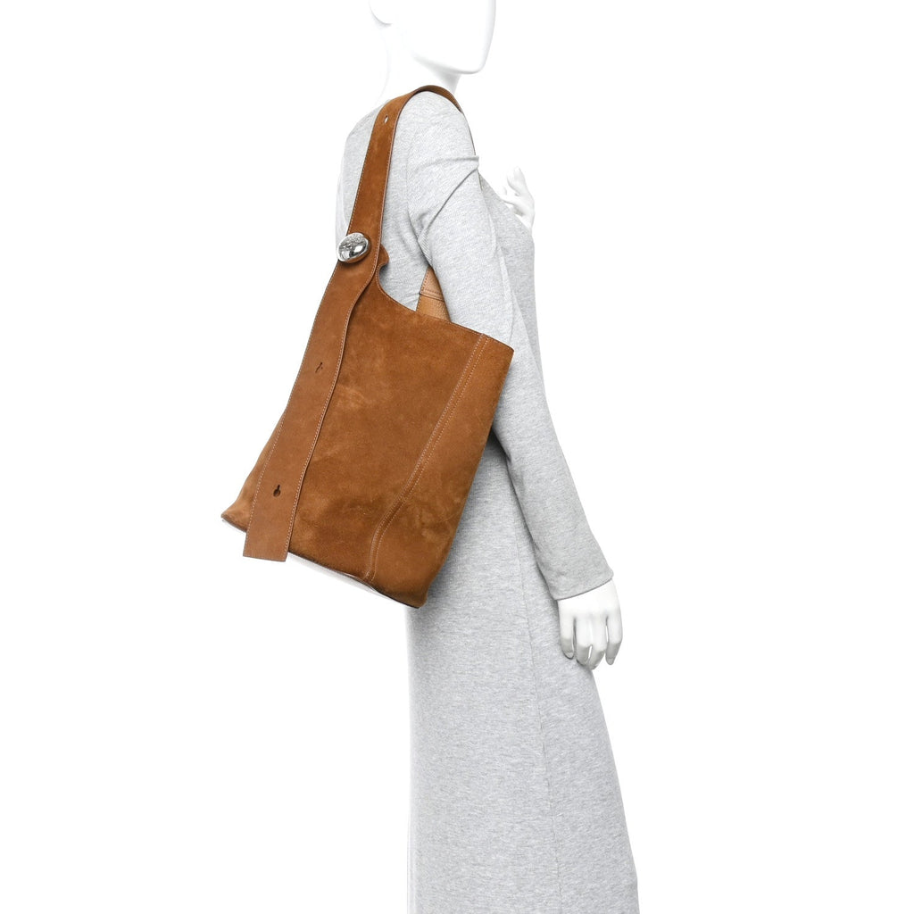 Suede Calfskin Medium Pebble Bucket Bag Tobacco