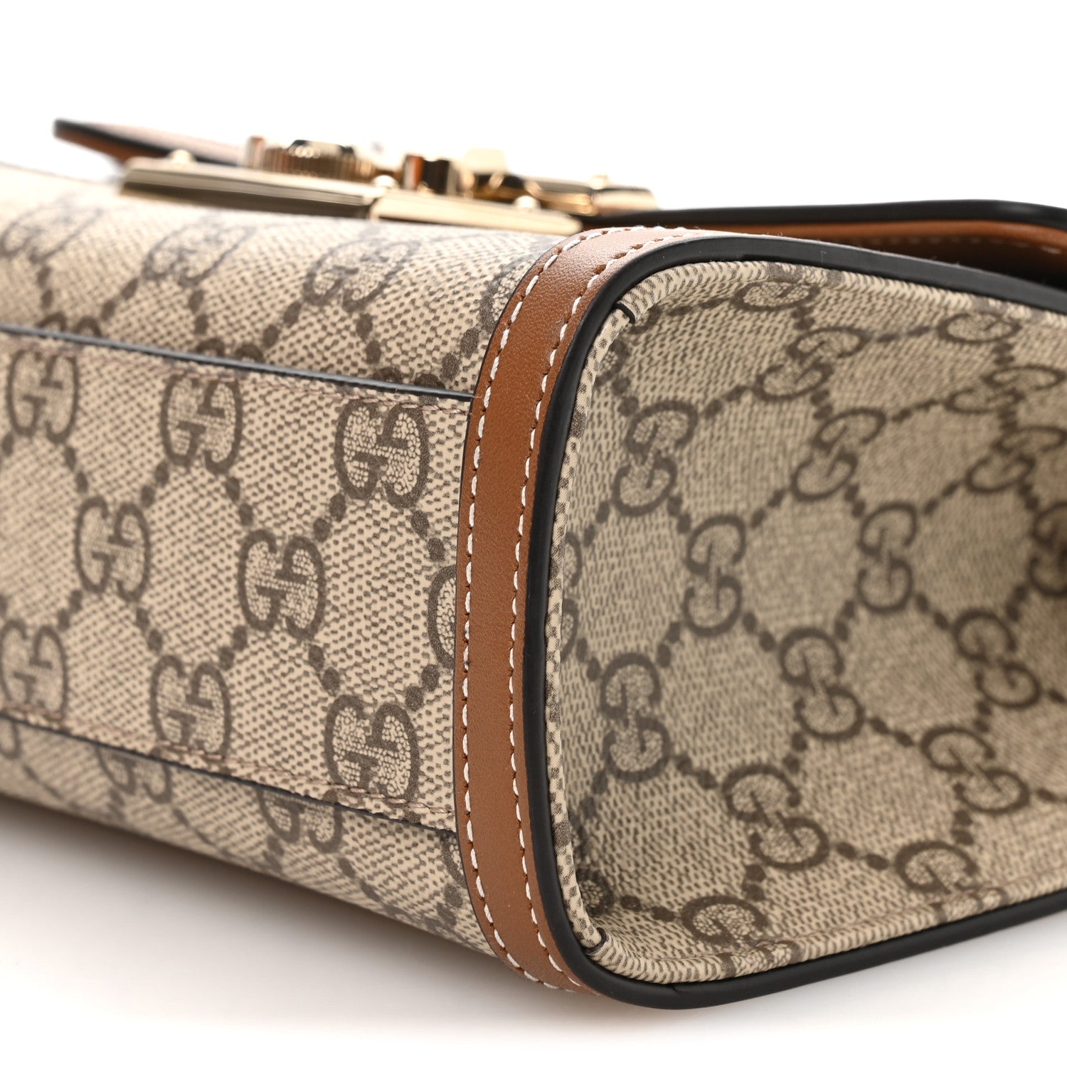 GG Supreme Monogram Small Padlock Top Handle Shoulder Bag Beige Ebony Dark Brown