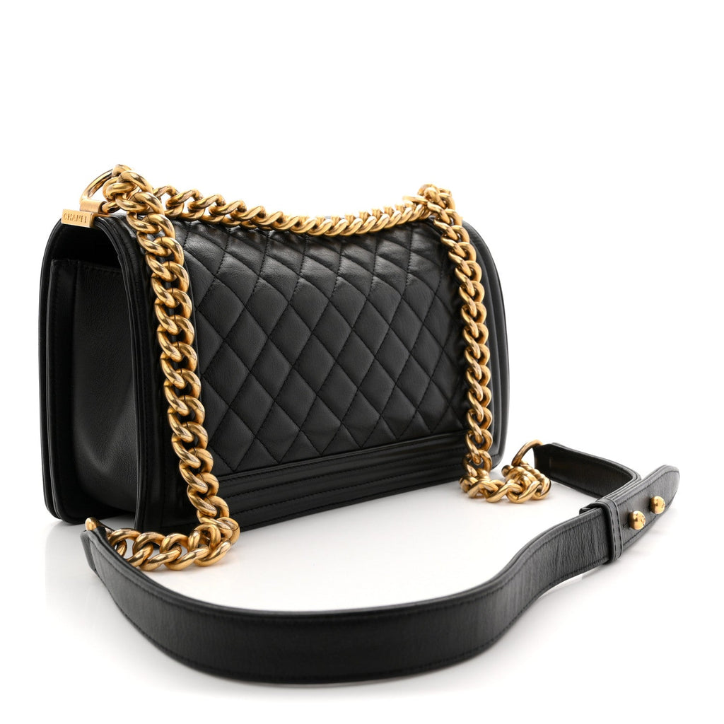 Calfskin Quilted Medium Boy Flap Black