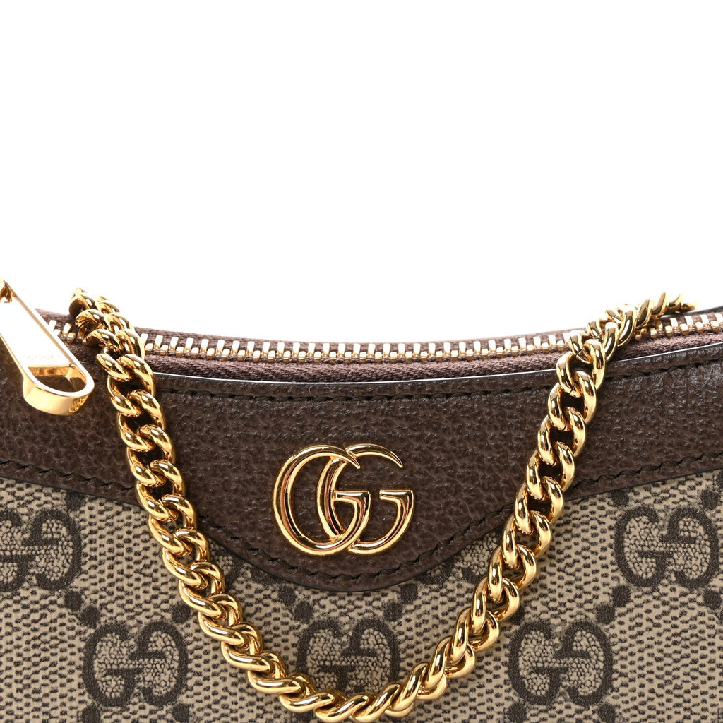 GG Supreme Monogram Textured Dollar Calfskin Mini Ophidia Chain Bag Beige Ebony