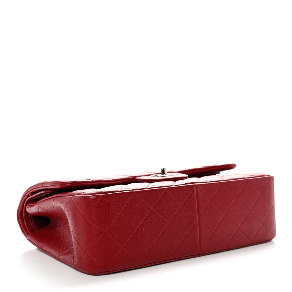 Caviar Quilted Jumbo Double Flap Dark Red