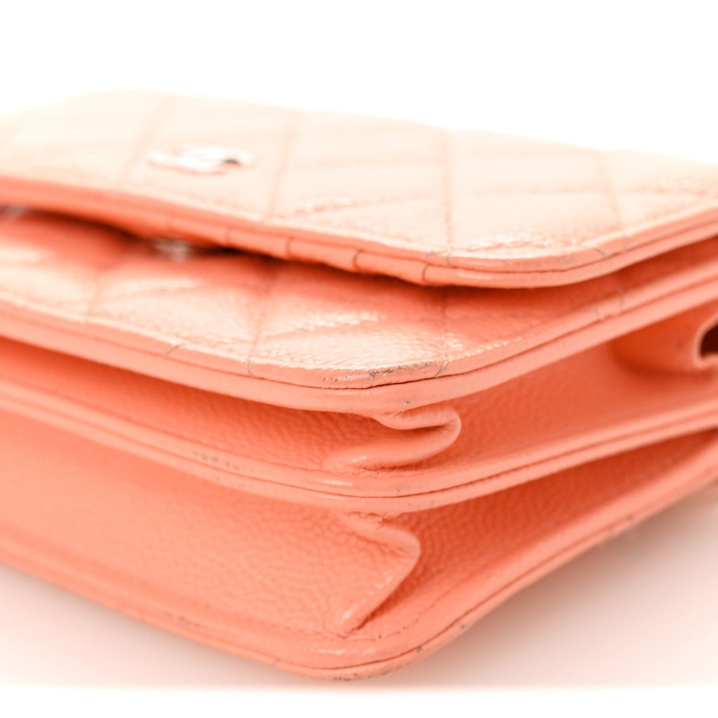 Caviar Quilted Mini Wallet On Chain WOC Coral
