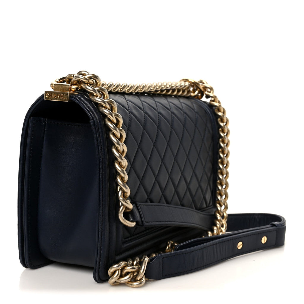 Lambskin Quilted Medium Boy Flap Dark Navy