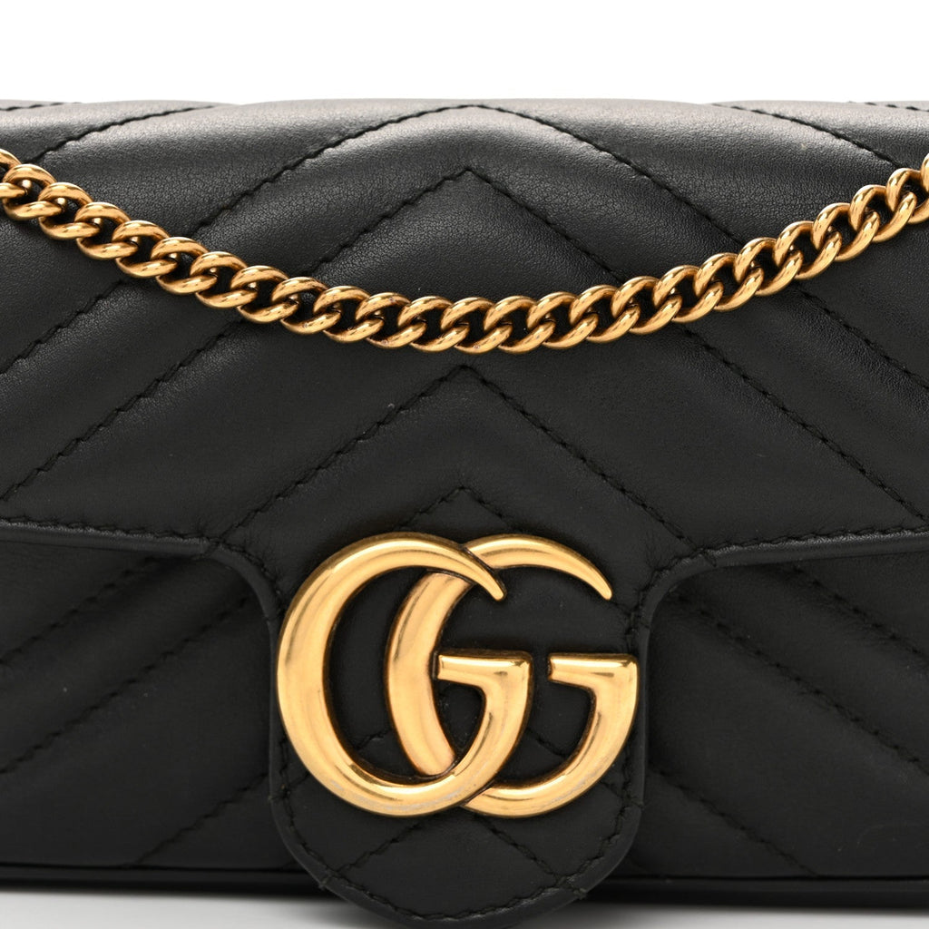 Calfskin Matelasse Super Mini GG Marmont Shoulder Bag Black