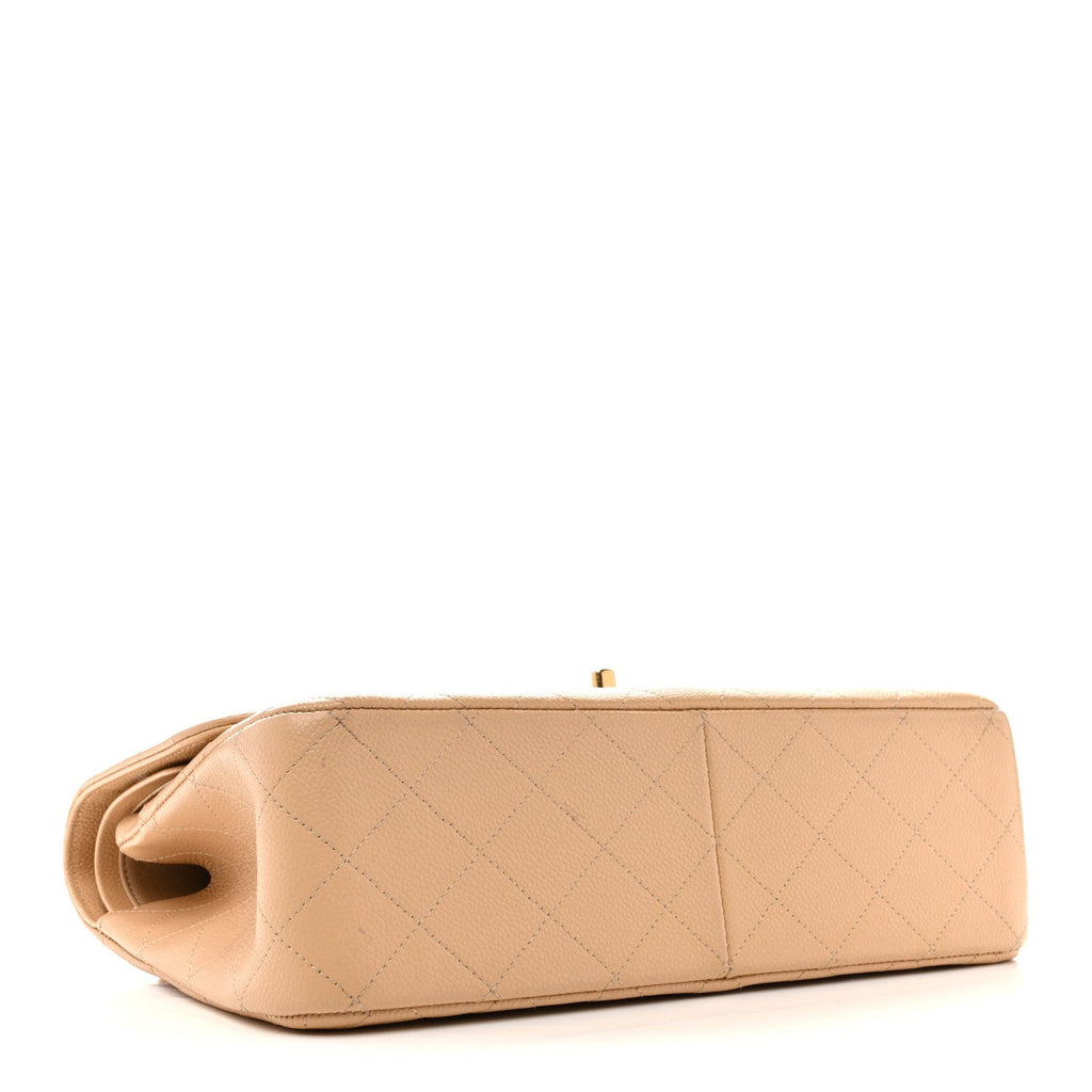Caviar Quilted Jumbo Double Flap Beige