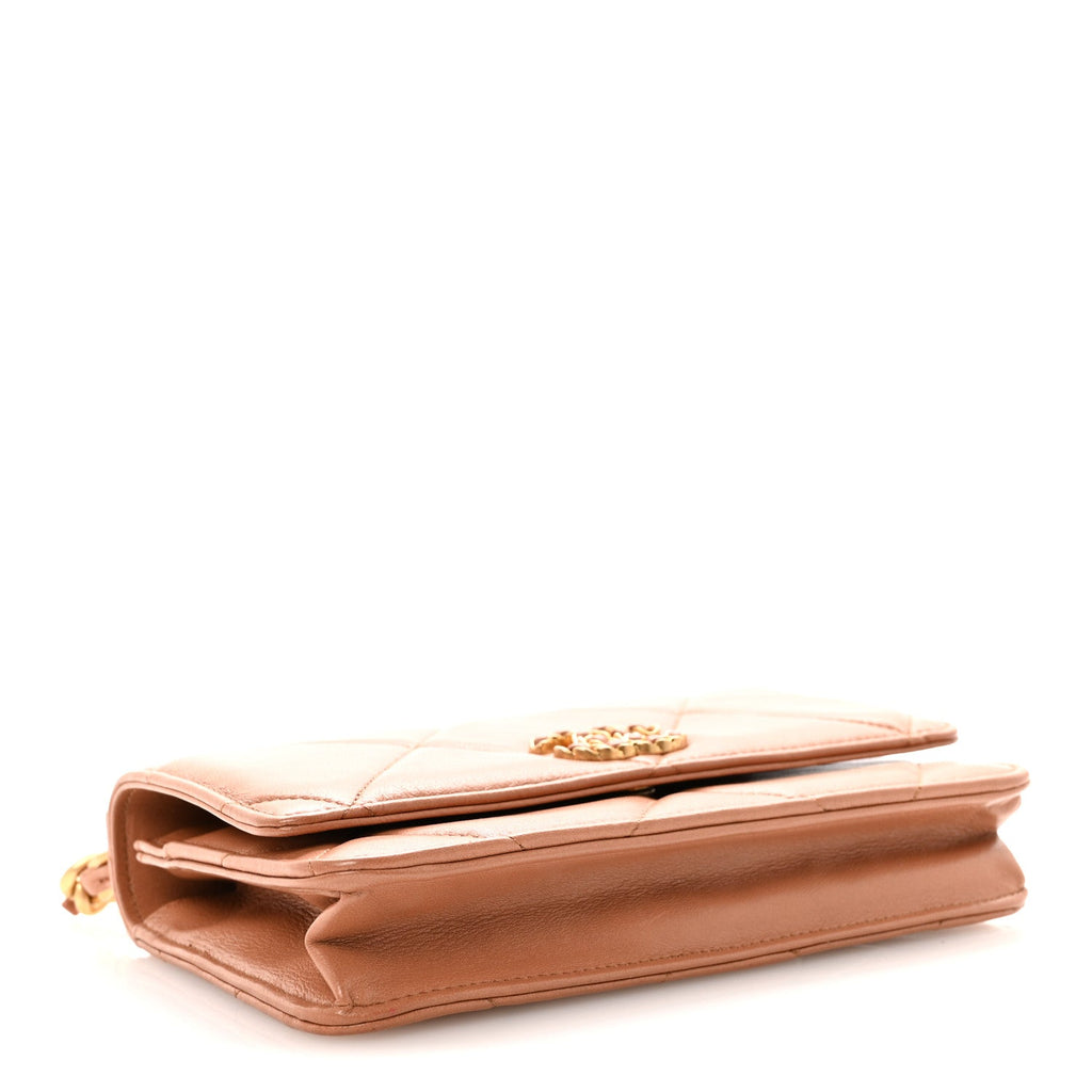 Lambskin Quilted Chanel 19 Wallet On Chain WOC Brown