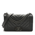 Lambskin Chevron Quilted Medium Boy Flap Grey