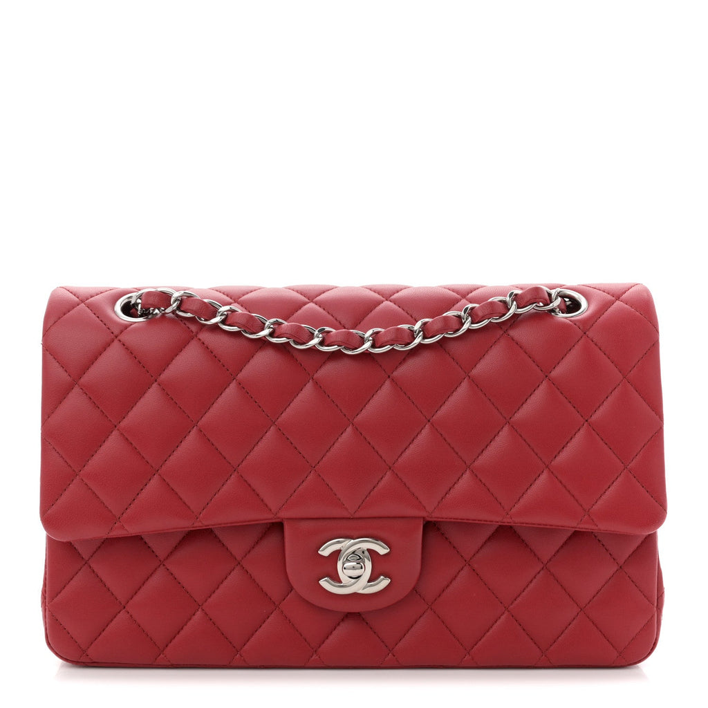 Lambskin Quilted Medium Double Flap Red