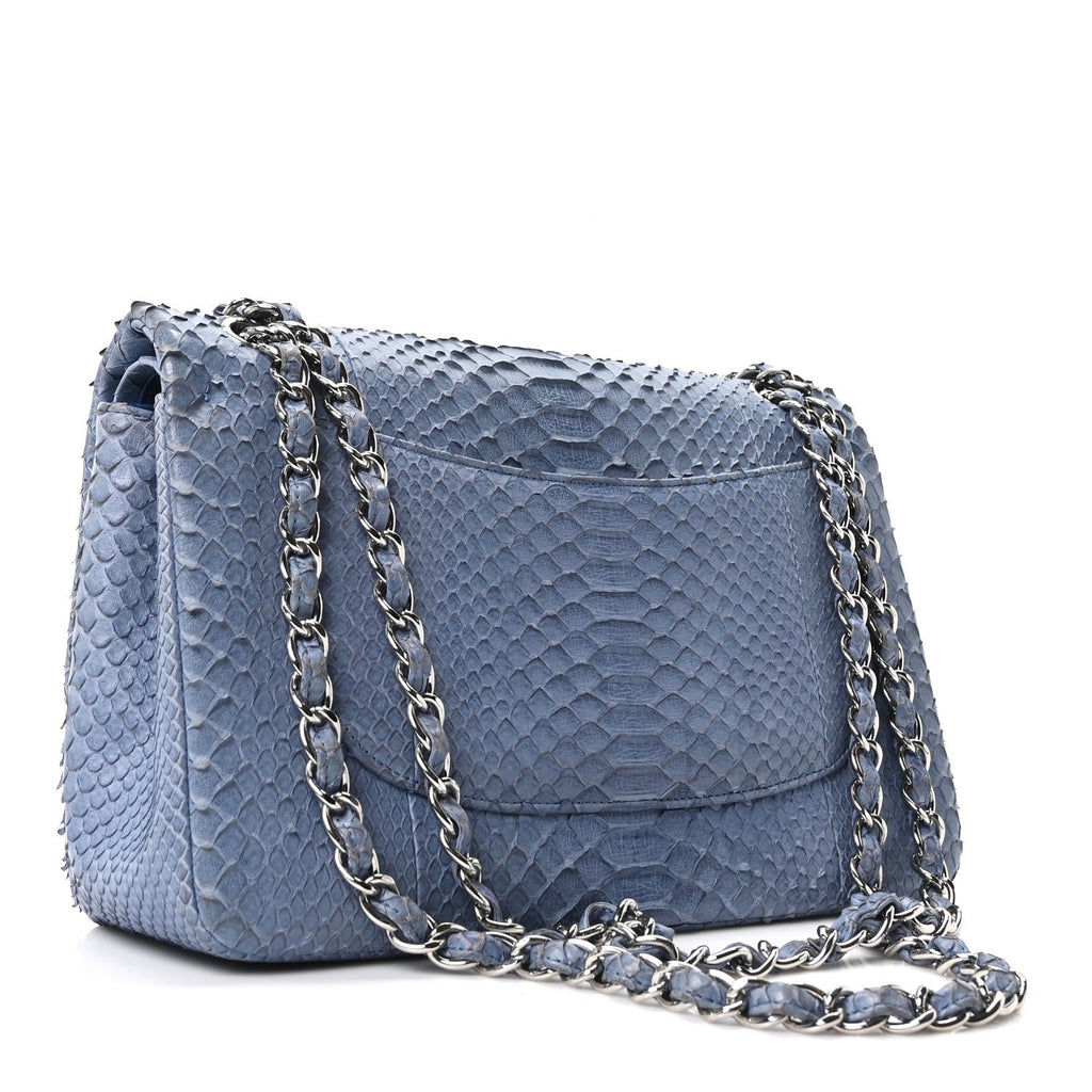 Snakeskin Jumbo Double Flap Light Blue