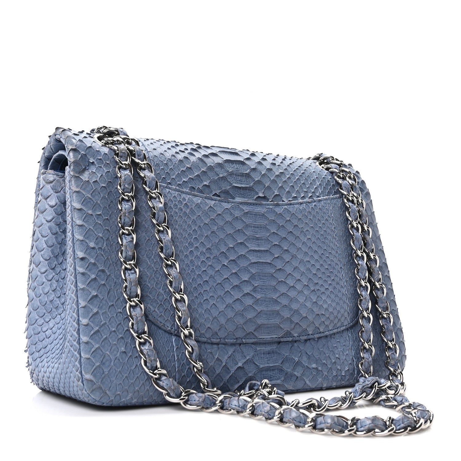 Snakeskin Jumbo Double Flap Light Blue