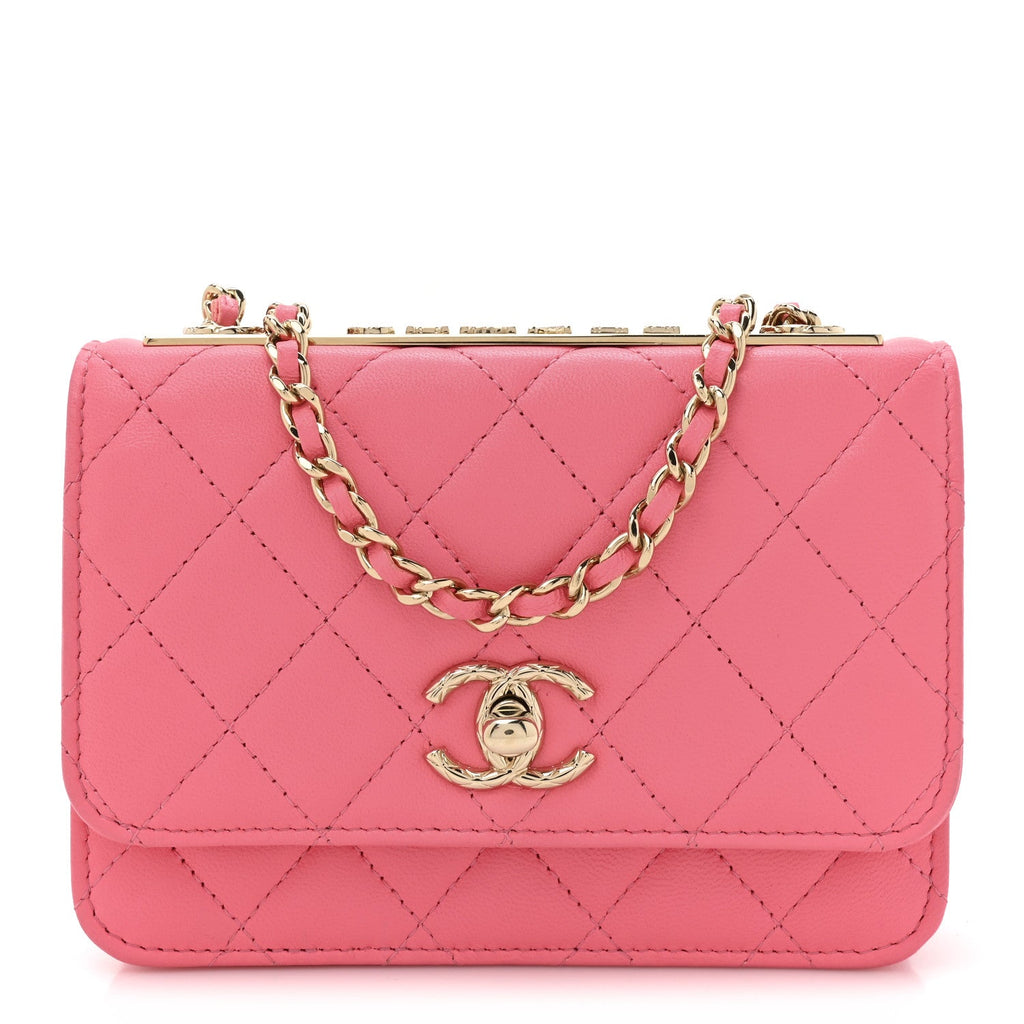 Lambskin Quilted Mini Trendy CC Wallet On Chain WOC Pink