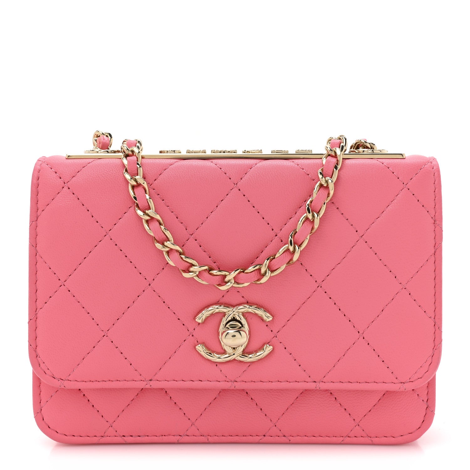 Lambskin Quilted Mini Trendy CC Wallet On Chain WOC Pink