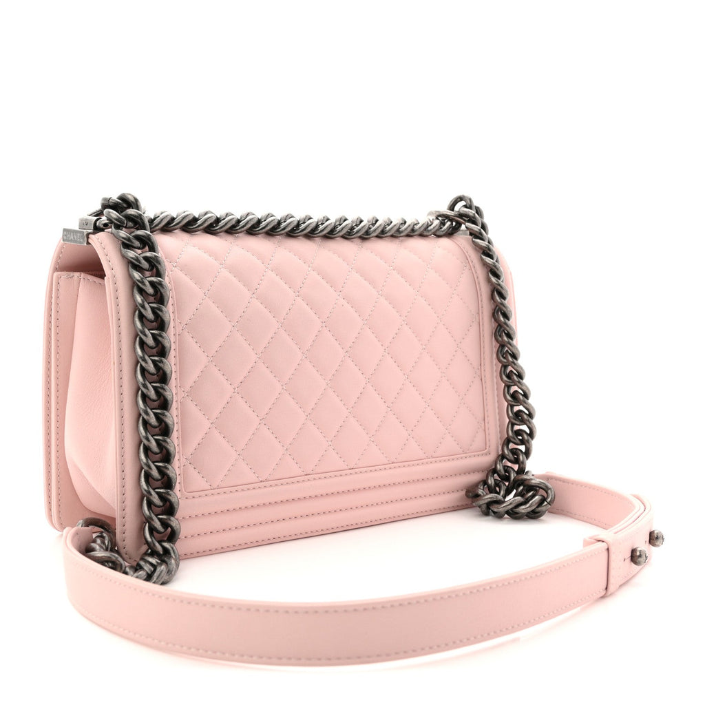Calfskin Quilted Medium Boy Flap Light Pink