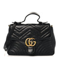 Calfskin Matelasse Small GG Marmont Top Handle Shoulder Bag Black