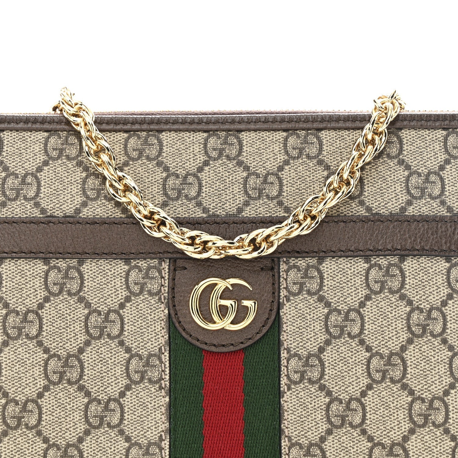 GG Supreme Monogram Web Ophidia Chain Shoulder Bag Brown