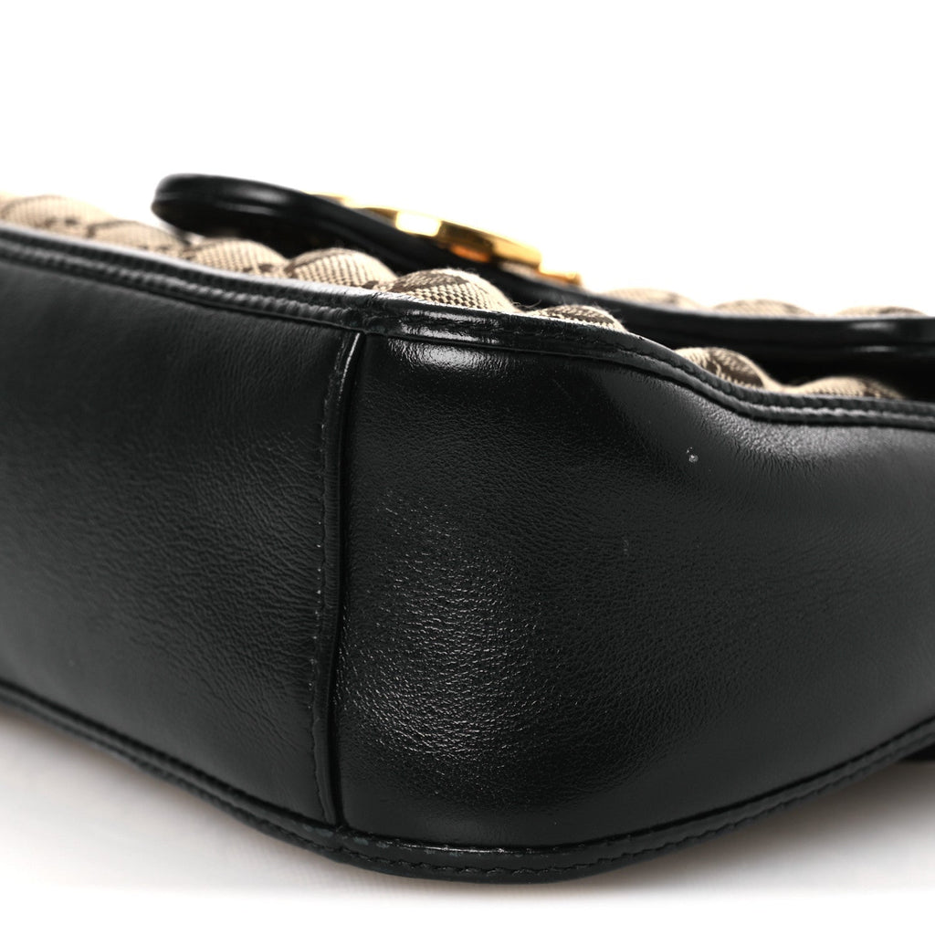 Monogram Azalea Calfskin Matelasse Diagonal Mini GG Marmont Top Handle Shoulder Bag Beige Ebony Black