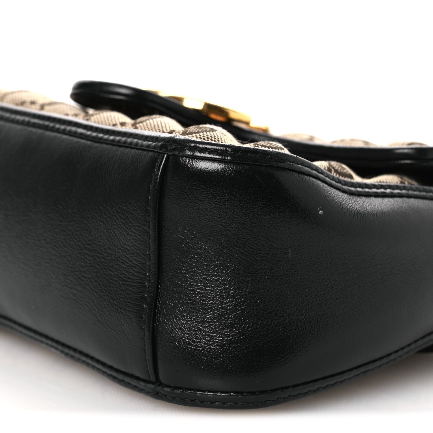 Monogram Azalea Calfskin Matelasse Diagonal Mini GG Marmont Top Handle Shoulder Bag Beige Ebony Black