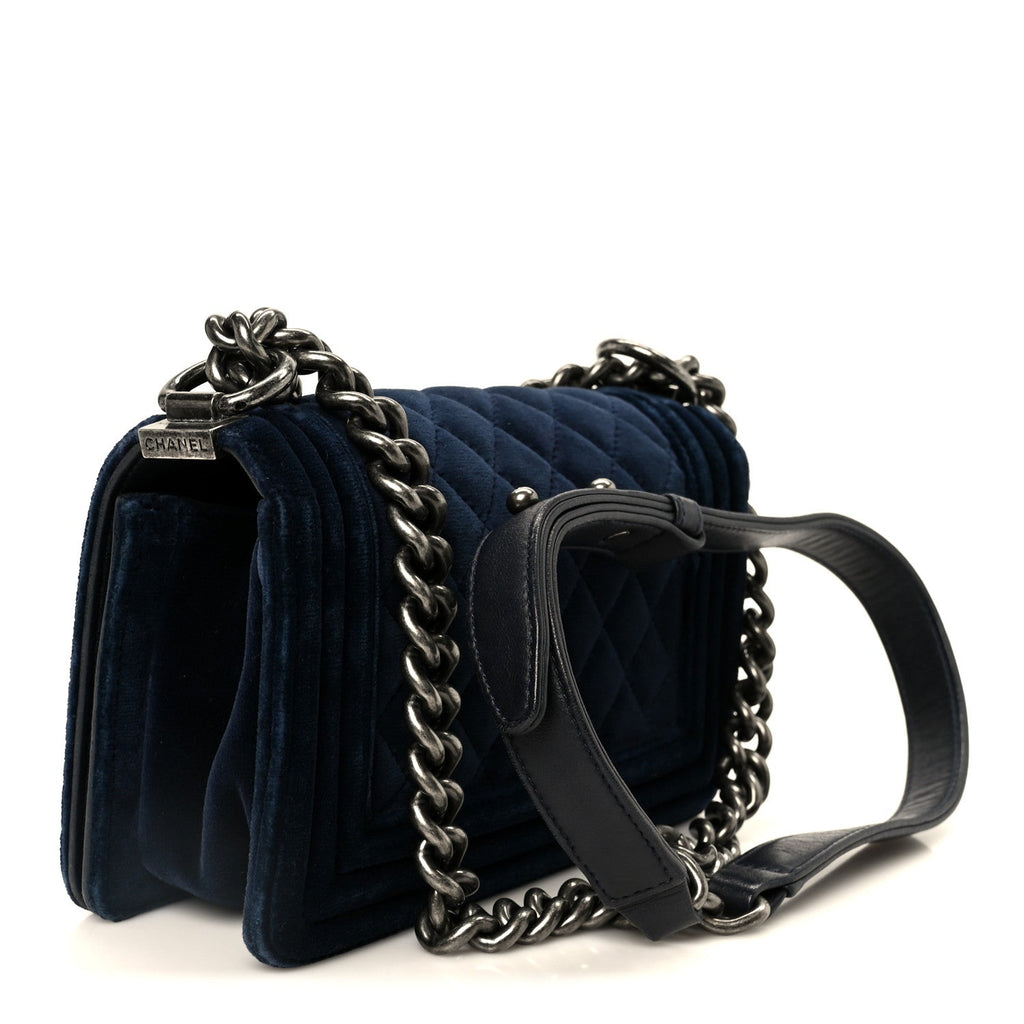 Velvet Quilted Small Boy Flap Blue