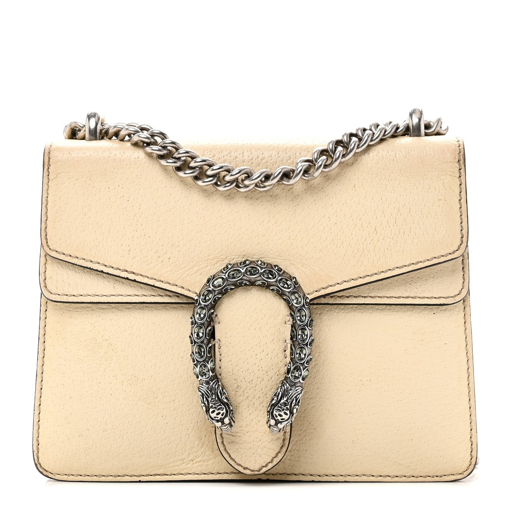 Textured Calfskin Crystal Mini Dionysus Shoulder Bag Mystic White