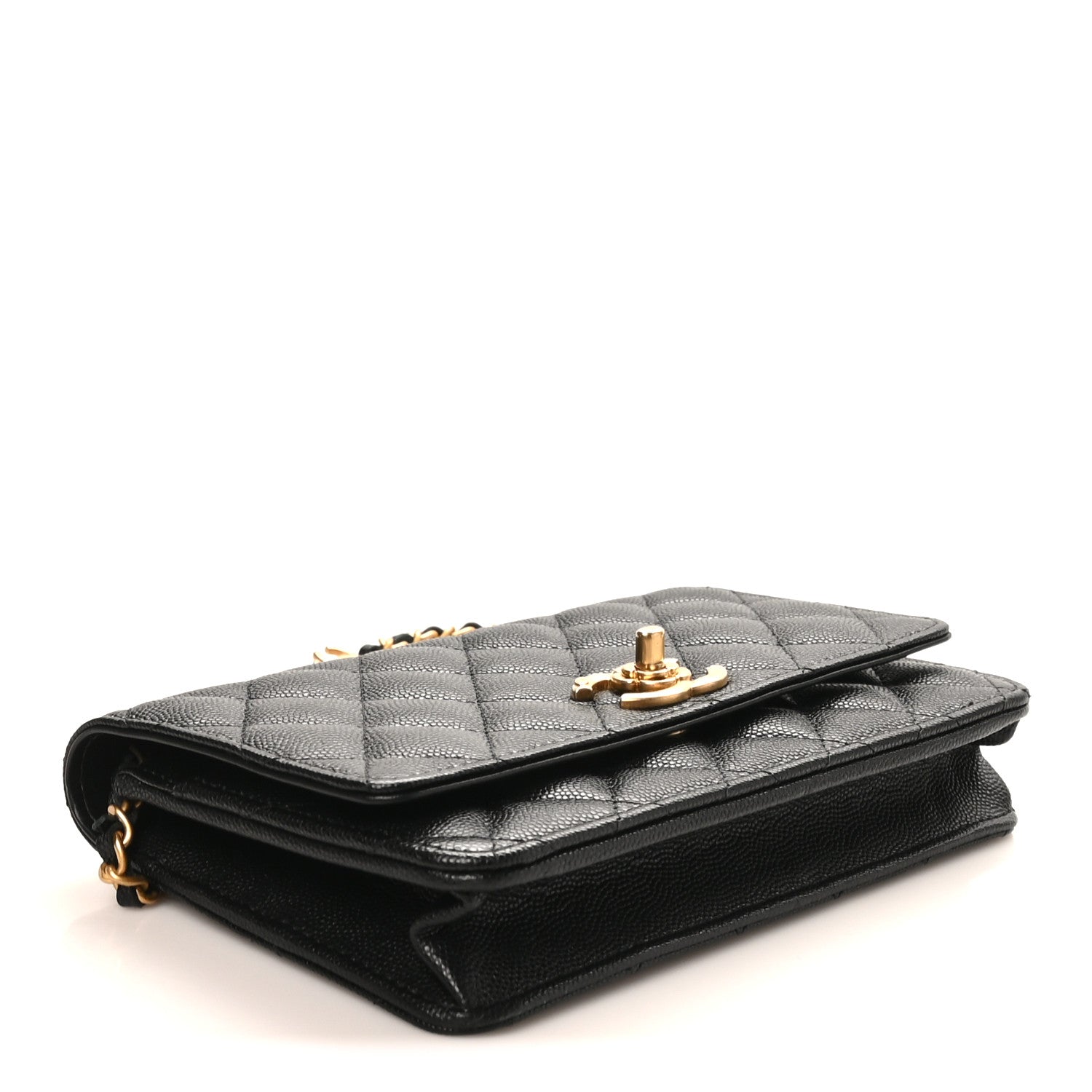 Caviar Quilted Camellia Wallet On Chain WOC Black