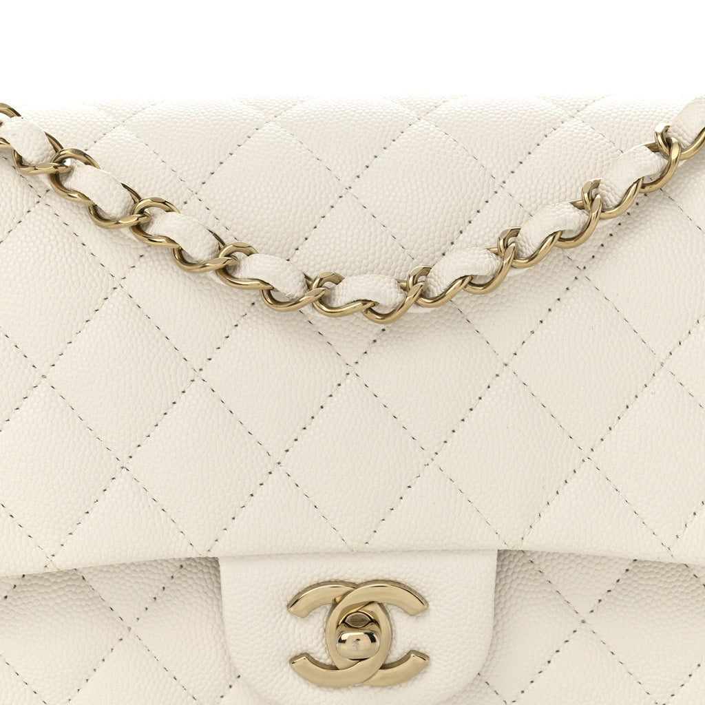 Caviar Quilted Medium Double Flap White