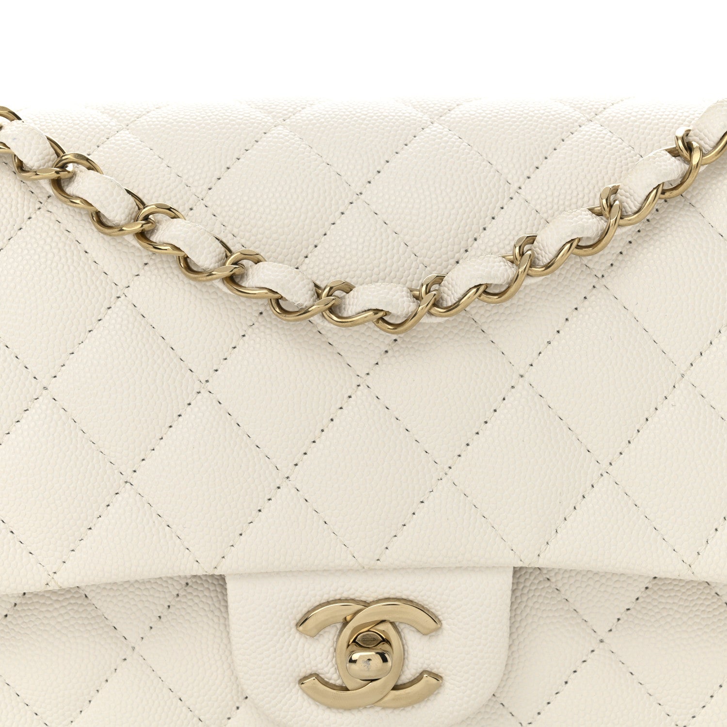 Caviar Quilted Medium Double Flap White