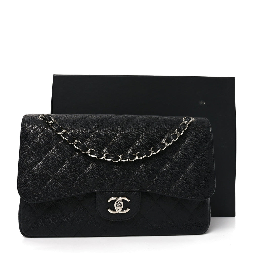 Caviar Quilted Jumbo Double Flap Black