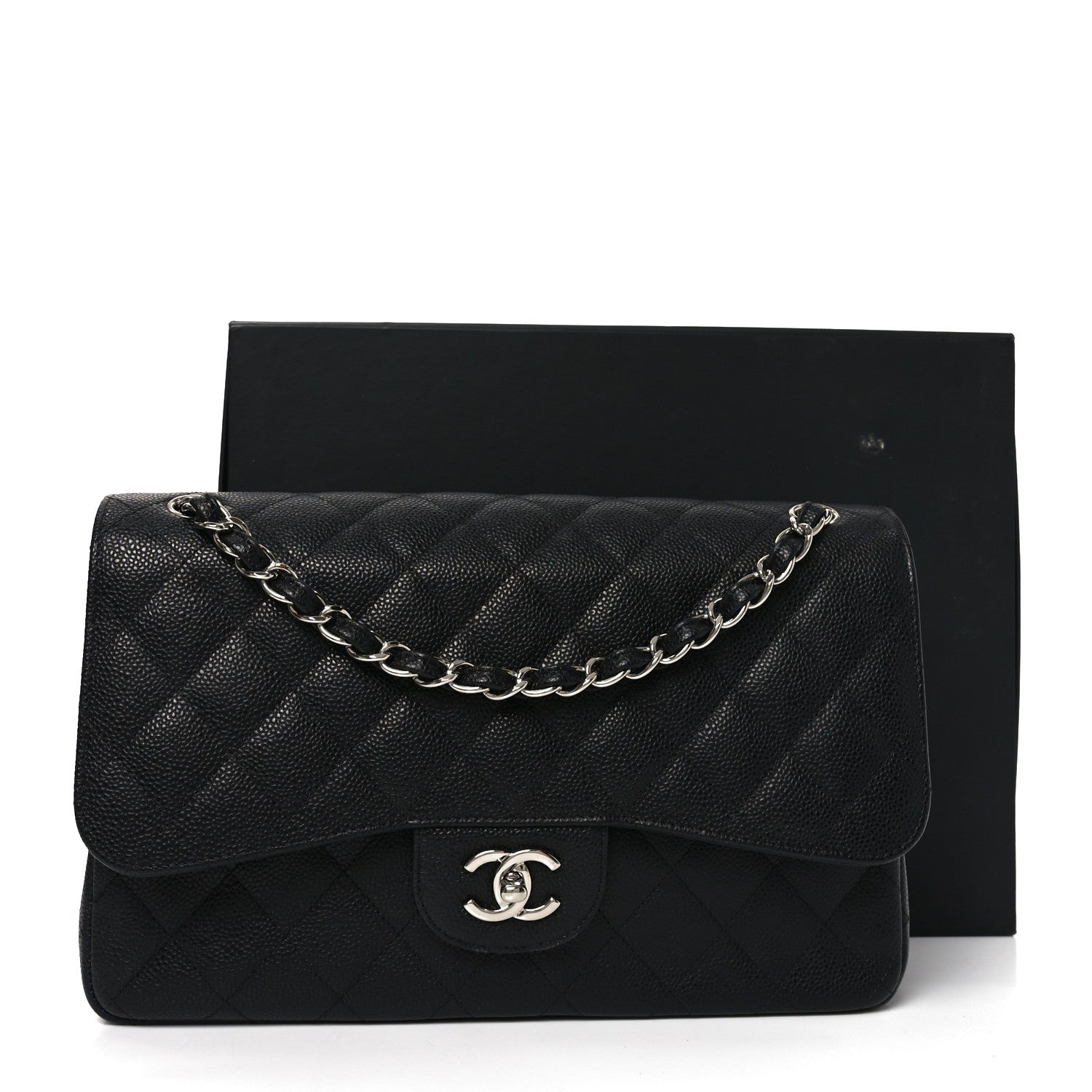 Caviar Quilted Jumbo Double Flap Black