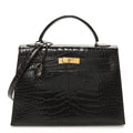 Shiny Alligator Kelly Sellier 32 Havane